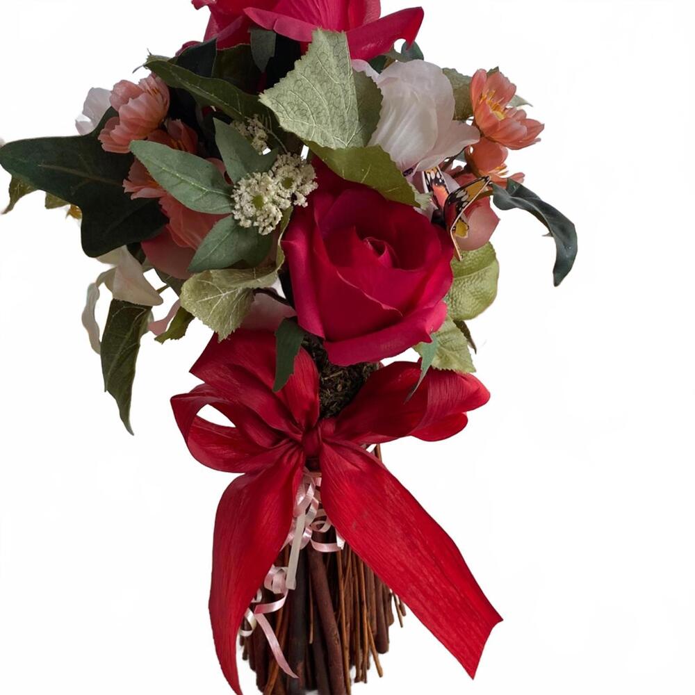 Artificial Mixed Flower Bouquet with Red Ribbon